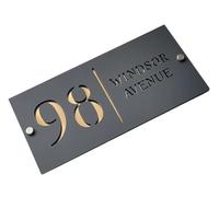 Matte Black & Mirror Gold Acrylic Plaque Address Sign For Residential House Nameplate Personalized Custom Laser Engraving(Gray-white,30X14CM_GOLD NAIL)