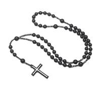 Matte Black Obsidian Cross Necklace - 25.6" Healing Rosary For Men & Women, Protection Against Negative Energy