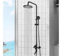 Matte Black Outdoor Shower System 3-Function Exposed Shower Faucet with Rainfall Shower Head & Handheld Single Handle Bathroom Fixture for Pool & Garden Use