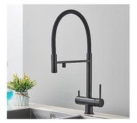 Matte Black Pull Down Kitchen Faucet - Dual Handle Brass Mixer, Hot & Cold Water Filter Tap for Modern Sinks, Easy Installation Kitchen Fixture for Purified Drinking Water