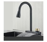 Matte Black Pull Out Kitchen Faucet with 4 Functs Rainfall Waterfall Spray Hot & Cold Water Single Hole Deck Mounted Tap for Modern Kitchens