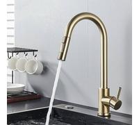 Matte Black Pull Out Kitchen Faucet with Touch Sensor, Smart Double Water Mode Mixer Tap, Rotatable Hot & Cold Crane, Brushed Gold Finish for Modern Kitchens