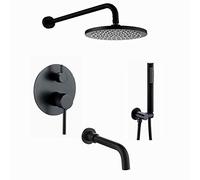Matte Black Rain Mixer Combo Wall Mounted Bathroom Set with Head, Handheld Shower, Bathtub Faucet, Embedded Box,12 Inches