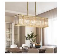 Matte Black Rectangle Crystal Chandelier - 4-Light LED Flush Mount Pendant Light for Kitchen Island & Living Room - Elegant Modern Fixture with Gold Accents for Stylish Home Decor