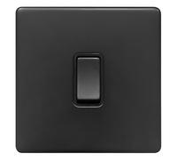 Matte Black Single Light Switch, 1 Gang 2 Way, 10AX 250V, Flat Plate Design BL302