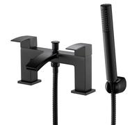 Matte Black Square Waterfall Bathroom Taps, BATHWEST Bathroom Sink Taps with Shower Attachment, Brass Bath Taps with Shower 321BYJ