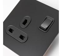 Matte Black Straight Knurled Switches and Sockets (single 13A switched socket)