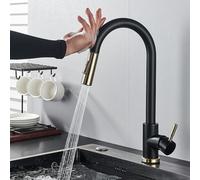 Matte Black Touch Sensor Kitchen Faucet Pull-Out Design with Smart Sensor Dual Water Mode Mixer Tap Rotatable Hot & Cold Crane Stylish Black Gold Finish