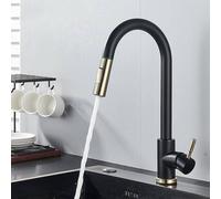 Matte Black Touch Sensor Kitchen Faucet Pull-Out Smart Mixer Tap with Double Water Mode Rotatable Hot & Cold Elegant Black & Gold Finish for Modern Kitchens