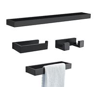 Matte Black Towel Bar Set, 4-Pieces Bathroom Hardware Accessories Set Including Towel Bar, Towel Ring, Towel Hook, Toilet Paper Holder, Stainless Steel Wall Mounted Towel Rack Set