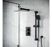 Matte Black Voilet 2 Dial Thermostatic Mixer Outlet Square Shower Rail & Handset