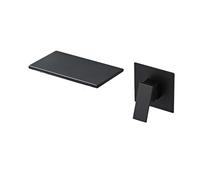 Matte Black Wall-Mounted Bath Mixer Faucet Modern Waterfall Spout Design Hot & Cold Bathroom Tap Brass Construction for Stylish Bathrooms (Nero)
