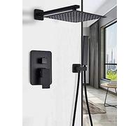 Matte Black Wall-Mounted Shower Faucet 10-Inch Rain Shower Head with Handheld Shower Wand and Mixer Valve Modern Bathroom Shower System Upgrade