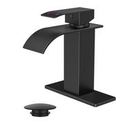 Matte Black Waterfall Bathroom Faucets 1 or 3 Hole, Vanity Single Bathroom Sink Faucet with cUPC Supply Line and Pop Up Drain, Suitable for Basin, Rv, Restroom Sink