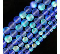 Matte Blue Aurora Crystal Glass Beads, 8MM Frosted Glitter Shining Mermaid Round Loose Beads, Rainbow Holographic Synthetic Moonstone for Jewelry Making DIY Bracelet
