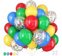 Matte Blue Yellow Red Green Balloons with Confetti - 12 Inch Carnival Circus Balloons for Kids Birthday Baby Shower Party Decoration