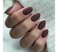 Matte Brown False Nails Short Oval, SXVME Soft Gel Press on Nails Short, Dark Brown Fake Nails Short Almond, Natural Solid Gel Full Cover Stick On Nails For Women Fall Winter