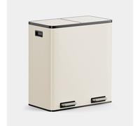VonHaus Kitchen Bin, 60L Double Recycling Bin for Kitchen, Two Section Food Waste Separation System with Non-Slip Base & Removable Inner-Compartments, Large Airtight Trash Can, 2 x 30L (Cream)