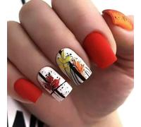 Matte Fake Nails Maple Autumn Design Comfortable ABS or Holiday Gatherings Seasonal Nails Designs