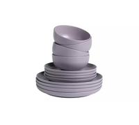 Matte Glaze 12 Piece Stoneware Dinner Set Lilac Tableware Set for 4, Modern Scandi Style Plates & Bowls, Dishwasher & Microwave Safe