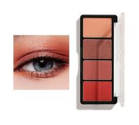 Matte Glitter Eyeshadow Palette In Black Case With Transparent Cover, Four Shades From Light Orange To True Red With Shimmer Finish - Compact Travel-Friendly Design For Mature Women And Brown
