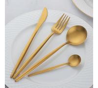 Matte Gold Cutlery Set, Buyer Star 24 Pieces Stainless Steel Cutlery Set Gold Matte, Flatware Set Knife Spoon Fork Sets Dinner Set for Daily Life Service for 6, Dishwasher Safe
