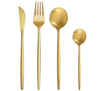 Matte Gold Cutlery Sets 16 Pieces, Bestdin Elegant Stainless Steel Cutlery Set, Kitchen Cutlery Set for 4 People, Suitable for Home/Party/Restaurant, Gold Titanium Coating and Dishwasher Safe