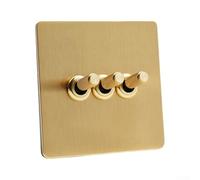 Matte Gold Switch Plate 86 Type Wall Socket Cover, Brushed Stainless Steel Faceplate with Brass Lever, Retro Industrial Light Switch for HOMEs Hotel Decor(C)