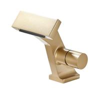 Matte Gray Bathroom Sink Faucet Waterfall Basin Faucets Washbasin Hot Cold Brass Mixer Vanity Single Hole Water Taps (Brushed Gold)