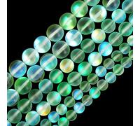 Matte Green Aurora Crystal Glass Beads, 10MM Frosted Glitter Shining Mermaid Round Loose Beads, Rainbow Holographic Synthetic Moonstone for Jewelry Making DIY Bracelet