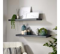 (Matte Grey) Home Source Pair of 80cm Floating Wall Mounted Shelves