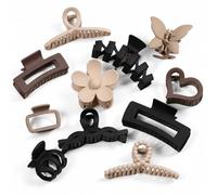 Matte Hair Claw Clips Set, Black, Brown and Beige, Assorted Styles, Butterfly, Flower and More, 11 Pack