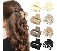 Matte Hair Clips for Women and Girls-8 Pcs Rectangle and Small Claw CLips | for Thick Thin Medium Fine Hair Accessories Ergonomic Strong Hold Nonslip Double Row Jaw ClipS(Beige,Khaki,Brown,Black)