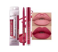 Matte Lip Gloss and Lip Liner Set, Liquid Lipstick Lip Liner Set 2-in-1, Highly Pigmented, Matte Liquid Lipstick, Waterproof,Non-Fading, 12 Hour Wear, Lip Filler Lip Makeup(Pink Velvet)