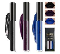 Matte Lip Gloss Set, 3-Piece Collection in Dark Green, Army Green and Cherry Red matte Liquid Lipstick Set, Highly Pigmented Full Coverage Lipstick Ladies' Gift Set (Black, Blue, Purple)