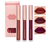 Matte Lip Gloss Set, 3PCS Brown Burgundy Red Liquid Lipsticks, Ultra Matte Waterproof Smudge-proof Lipstick Kit, Long Lasting Highly Pigmented Tinted Lip Balm, Gift for Women