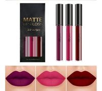 Matte Lip Gloss Set, 3PCS Pink Purple Red Lipsticks, Hot Color Non-stick Cup Lipstick Kit, Long Lasting Highly Pigmented Liquid Lipstick, Lips Balm for Women Make Up