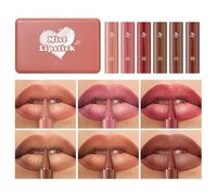 Matte Lip Liner Set，6Pcs Long Lasting Lipstick Set - Nude Pink Brown Lipstick Sets for Women - Waterproof High Pigmented Lipstick Combo Makeup Gift Set - Velvet Lipgloss Stick Kit for Older Women