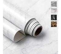 Matte Marble White Fablon Self Adhesive Wallpaper (61cm x 200cm, 2 Pack, High Gloss, White) Waterproof Sticky Back Plastic Bathroom Wall Stickers
