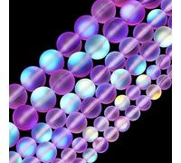 Matte Purple Aurora Crystal Glass Beads, 10MM Frosted Glitter Shining Mermaid Round Loose Beads, Rainbow Holographic Synthetic Moonstone for Jewelry Making DIY Bracelet