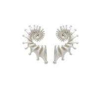 Matte Silver Spiral Conch Stud Earrings, Stereoscopic Conch Geometric Statement Earrings, Modern Ocean Inspired Jewelry Gift for Women