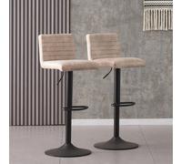 (Matte Suede Beige) Set of 2 Bar Stools Swivel Height Adjustable Chair