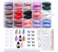 Matte Water Drop Nails Kit-10 Bow Nail Decorations,10 Butterfly Nails Charms,2 Stickers,1 Nail File,3 Jelly Glues,2 Wooden Sticks,Reusable for DIY Manicure at Home/Salon,for Women & Girls