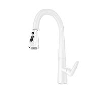 Matte White 360° Rotating Pull Out Kitchen Tap with Hot & Cold Water Sprayer Head Deck Mounted Sink Mixer Faucet for Easy Washing