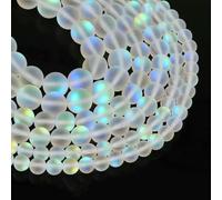 Matte White Aurora Crystal Glass Beads, 6/8/10MM Frosted Glitter Shining Mermaid Round Loose Beads, Rainbow Holographic-10MM