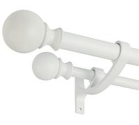 Matte White Double Curtain Rods, 48 to 84 Inch, Decorative with Round Finials, 1-Inch Front and 5/8 Inch Back