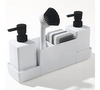 Matte White Sink Caddy with Sponge Holder and Dispenser for Hand and Dish Soap