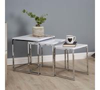 Matte White Top Nest of 3 Tables with Chrome Frame | Fulton
