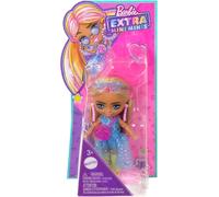 Barbie Doll Extra Mini Minis - Pink Streaked Blonde Pigtails, Blue Dress & Stand, 3.25in