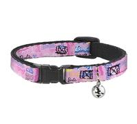 Mattel Cat Collar, Breakaway Collar with Bell, Barbie Script Signature Collage Pink Multi Color, 8.5 to 12 Inches 0.5 Inch Wide